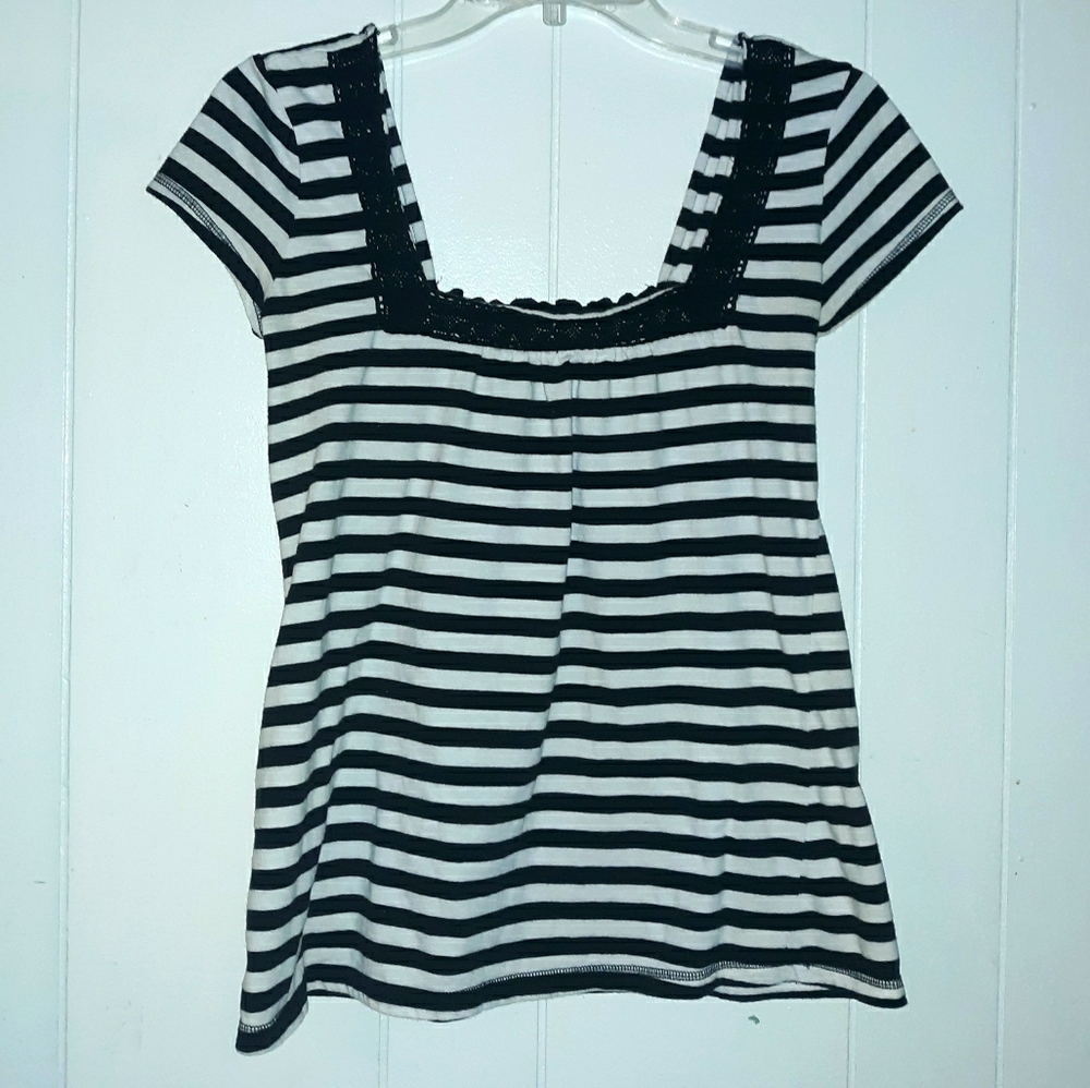 Next Era Couture Size LG Black/White stripe blouse